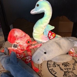 Lot of 4 Original Ty Beanie Babies Sea Creatures